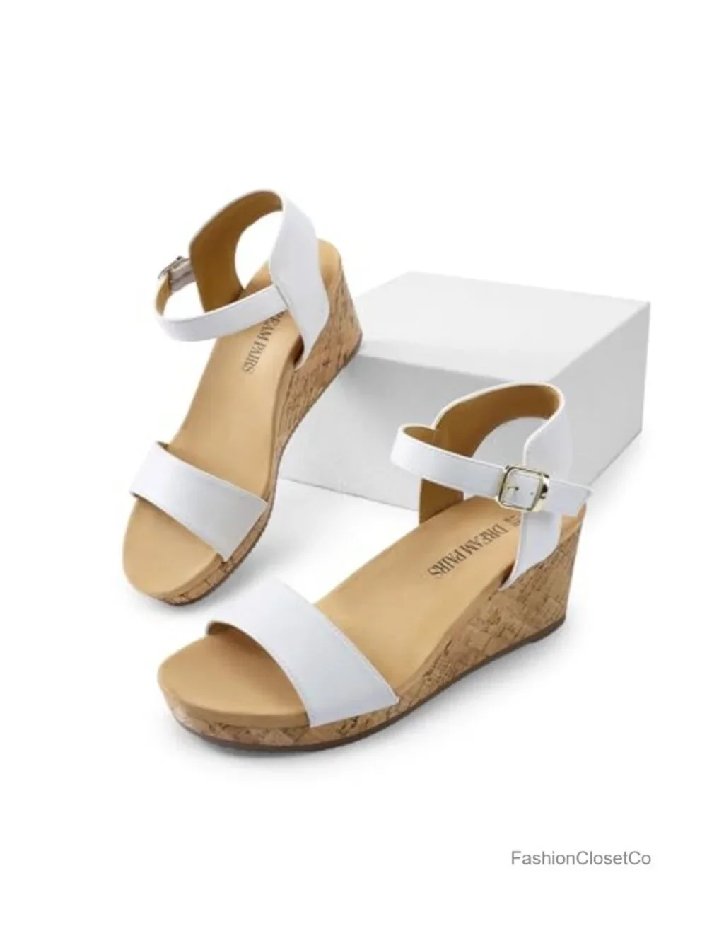 Women's Open Toe Ankle Strap Platform Wedge Sandals with Cork Wedge and